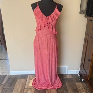 Max Studio Red Marl Ruffle Jersey Maxi Dress - 
Size S